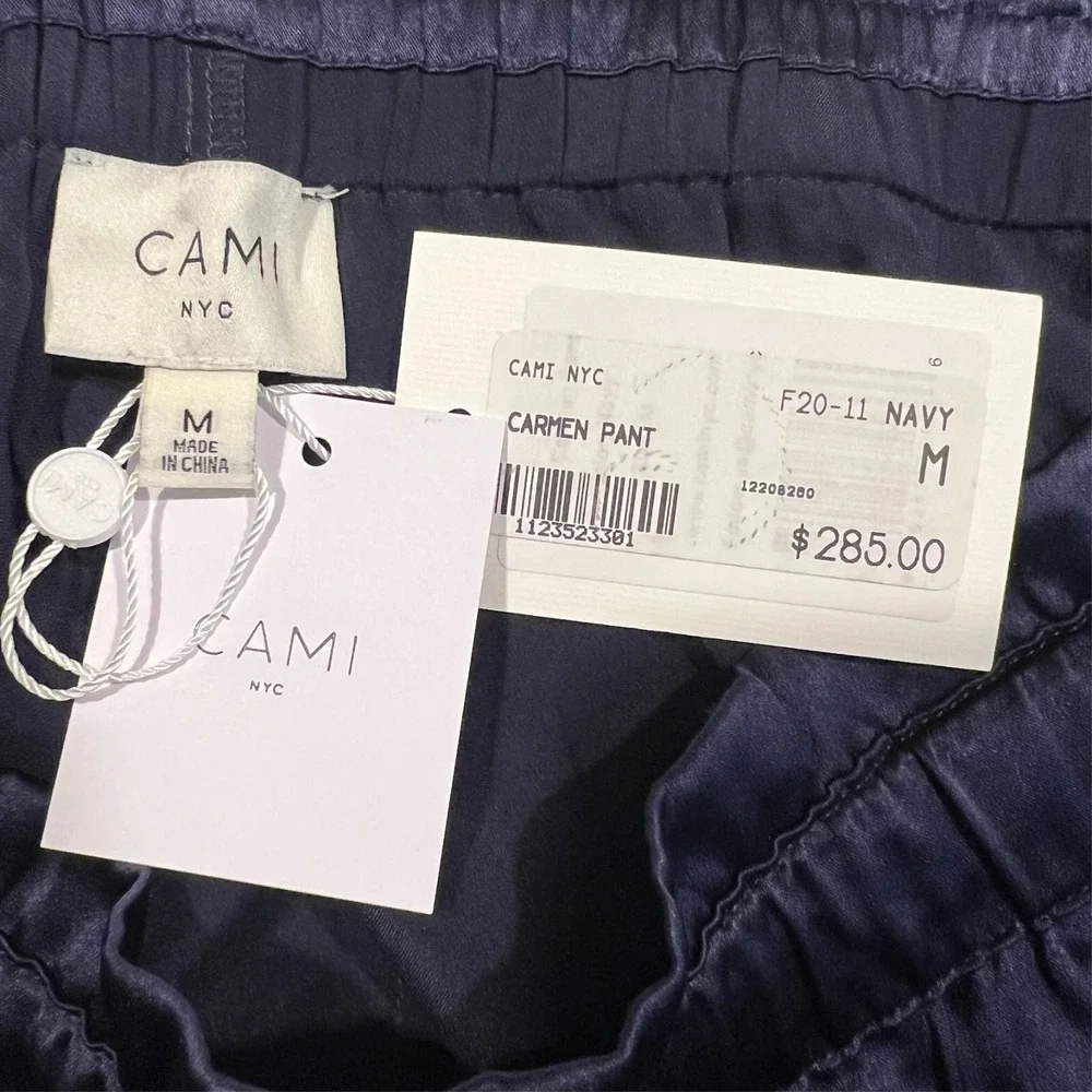 CAMI NYC Carmen Cargo Pant Navy Blue Stretch Silk Blend Charmeuse Women's Medium